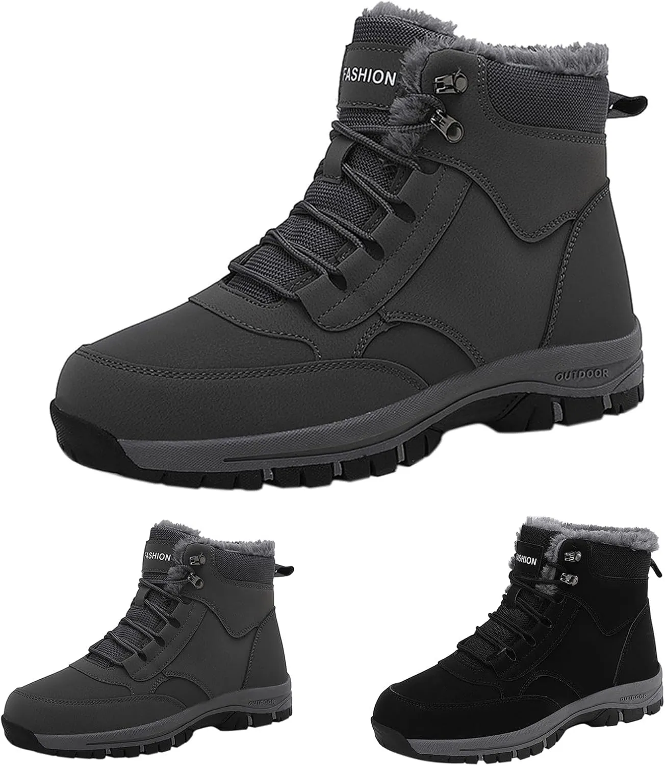 Work Boots for Men Slip On Hiking Sneakers with Warm Fur Lining Women's Safety Shoes with Zipper Outdoor Bota Waterproof Breathable Lightweight Hike Grounded Footwear