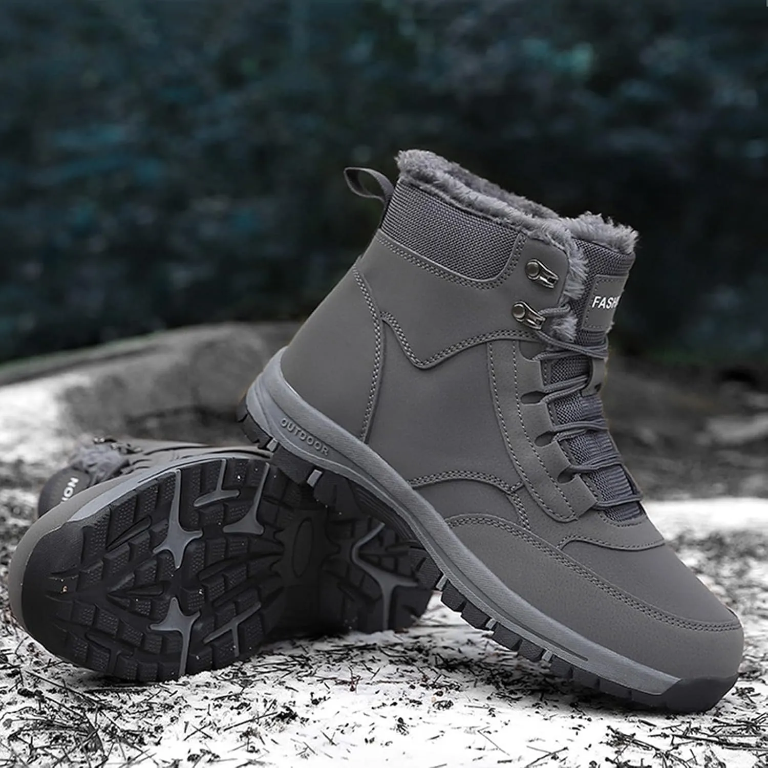 Work Boots for Men Slip On Hiking Sneakers with Warm Fur Lining Women's Safety Shoes with Zipper Outdoor Bota Waterproof Breathable Lightweight Hike Grounded Footwear