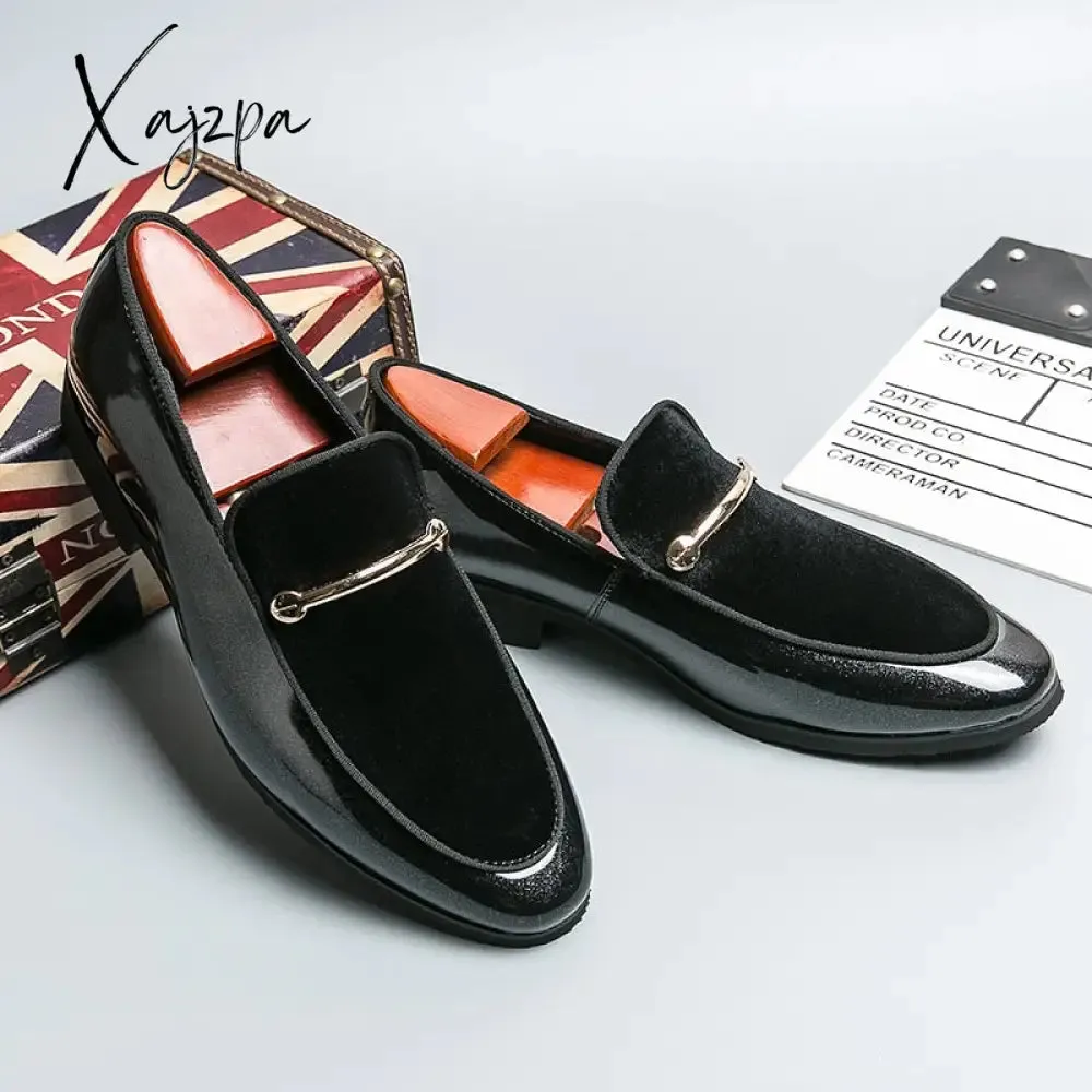 Xajzpa - New Loafers Men Blue Black Business Men Dress Shoes Handmade Slip-On Round Toe Spring Autumn